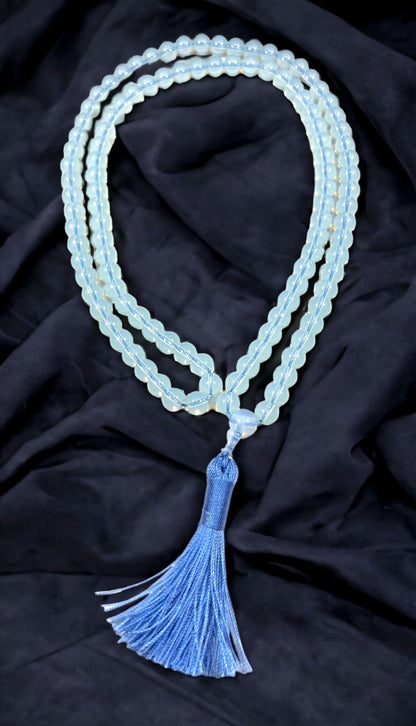 Handmade Opal Opalite Necklace, 8mm 108 Mala Beads for Inner Light and Harmony - Virgo and Cancer Zodiac Sun Sign Crystal Gemstones