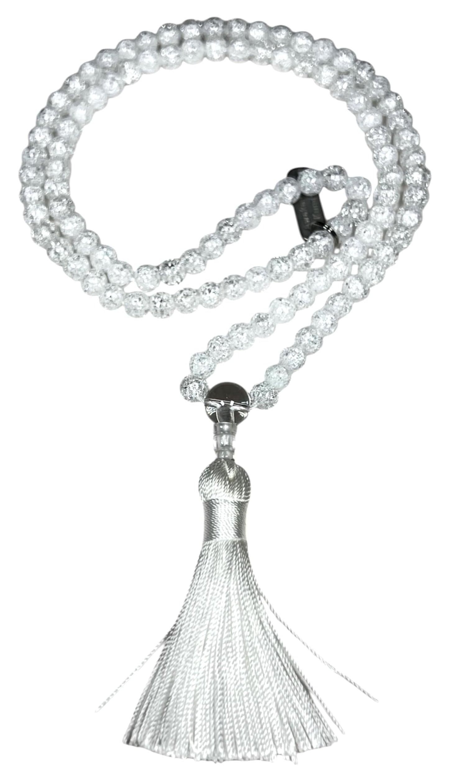 Handmade Crackle Crystal Quartz Mala Necklace – 6mm & 8mm | 108 Beads | Crown Chakra & April Birthstone | Ethically Sourced