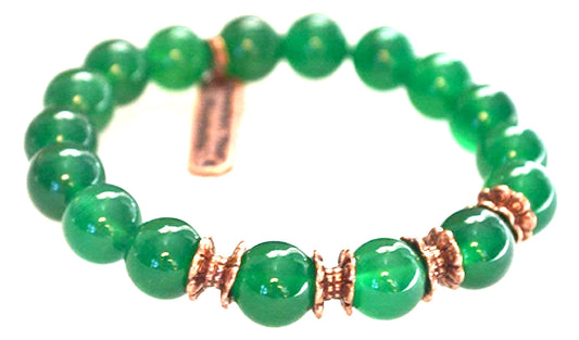 Green Agate (Onyx) Stretch Bracelet, 10mm Beads, Virgo Birthstone, Root and Sacral Chakra Harmony, Find Balance and Grounding