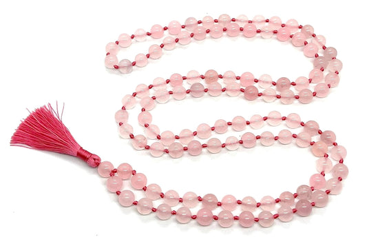 Hand-Knotted Pink Jade Mala Necklace (8mm Beads) - Embrace Love & Harmony: Heart Chakra Balancing - Cancer & Libra Birthstone