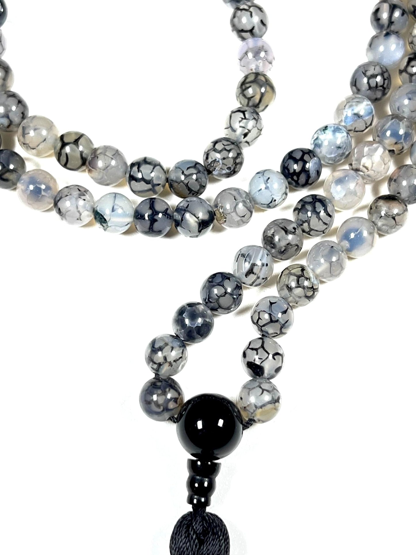 Handmade Black Dragon Vein Agate Mala Beads Necklace | 8mm 108 Beads | Spiritual Jewelry | Birthstone & Chakra Energy