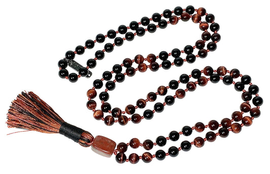 Guardian Mala – Red Tiger’s Eye & Black Tourmaline | 108 Beads | VESTA Collection