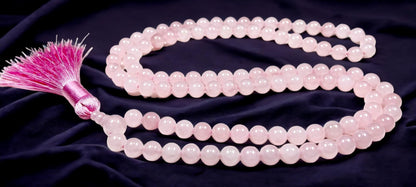 Crystal Mala Beads Necklace Reiki Healing Gem Stones Blessed & Energized Handmade 108 Buddhist Prayer Beads Buddha Beaded Necklaces Yoga Meditation Jewelry - w/ Velvet Pouch ( Rose Quartz, 8 mm )