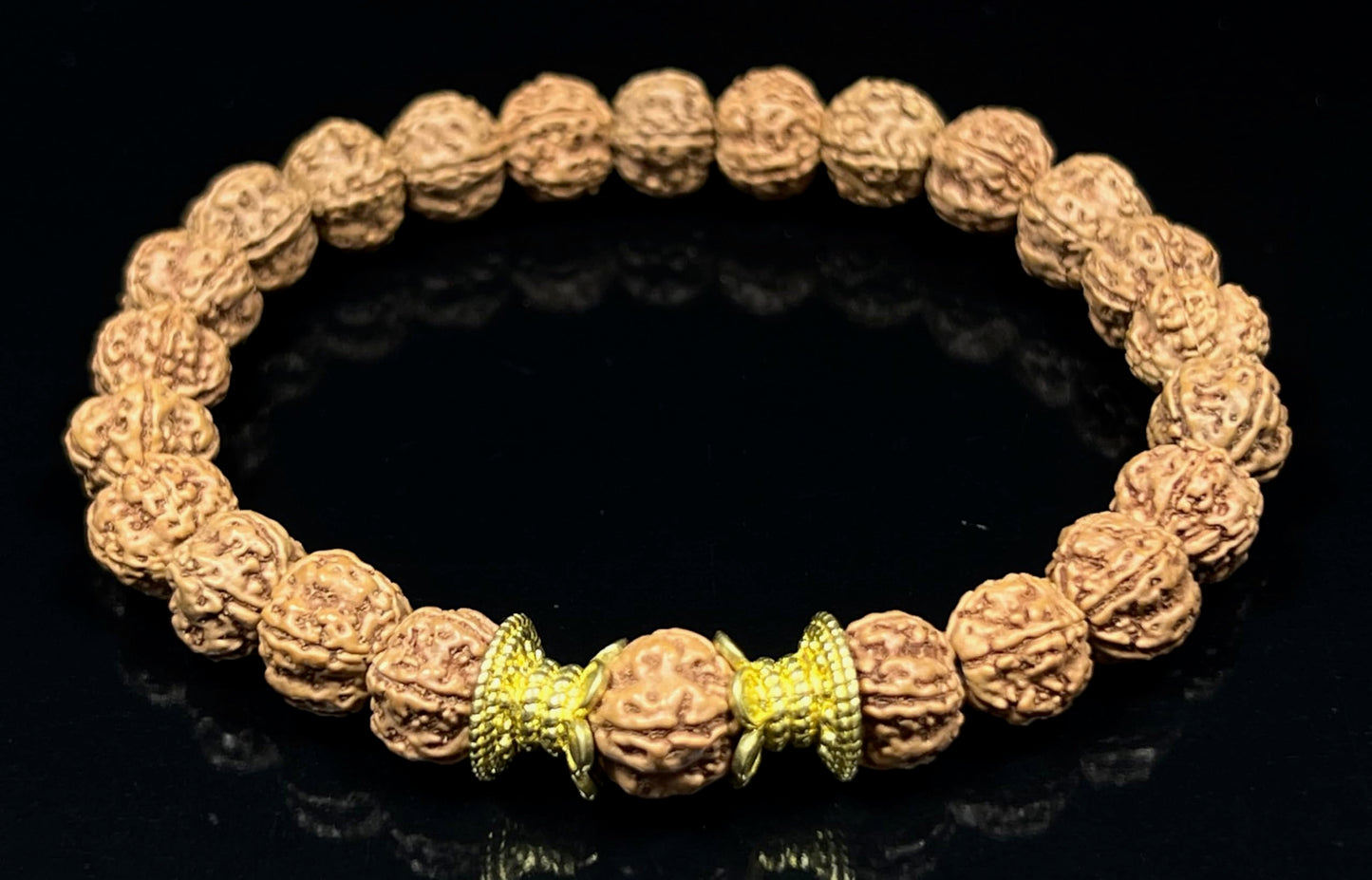 AWAKEN YOUR KUNDALINI Rudraksha Stretch Bracelet - AAA Grade 8mm Chikna Pathri Rudraksh Beads - Cultivate Strength & Stability - Universal Birthstone & Root Chakra Balance