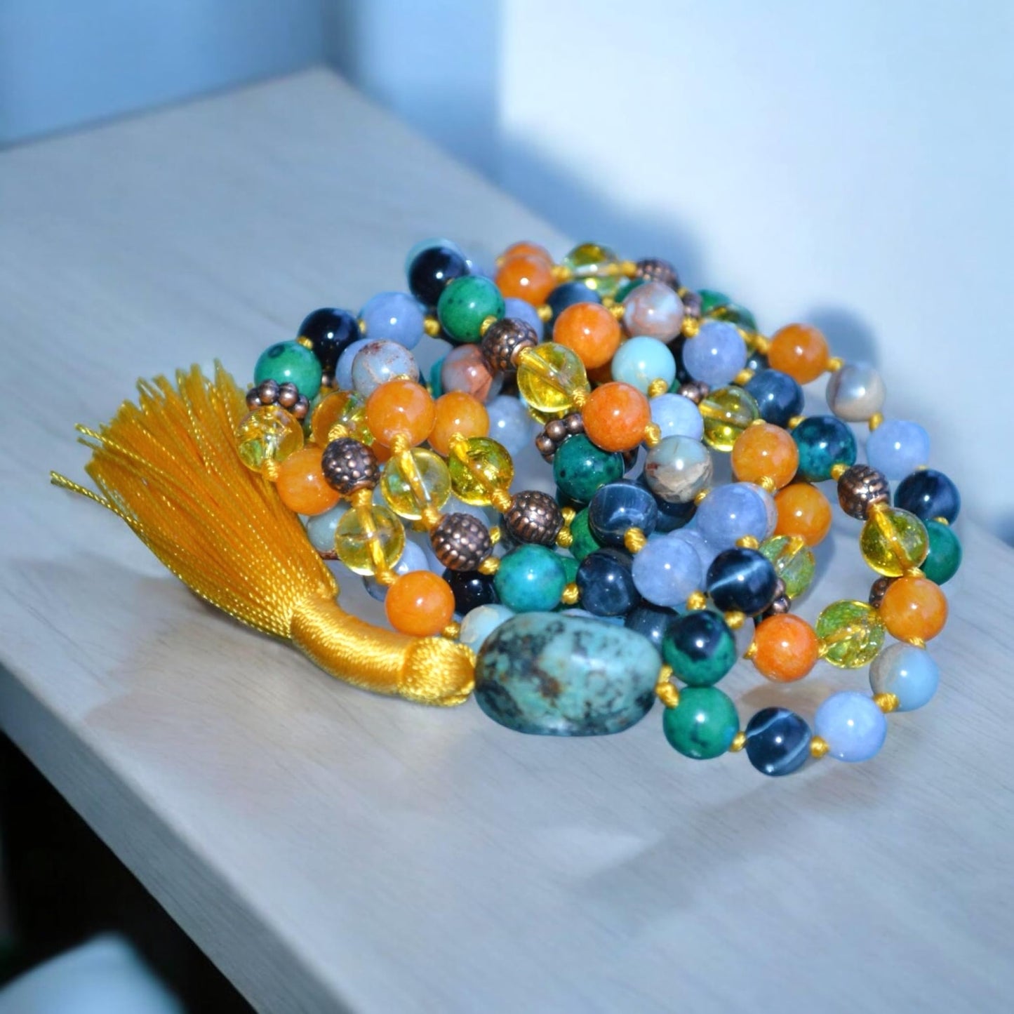 Ultimate Gemini Zodiac Mala Necklace | 108 Hand-Knotted Beads | ASTRA Collection