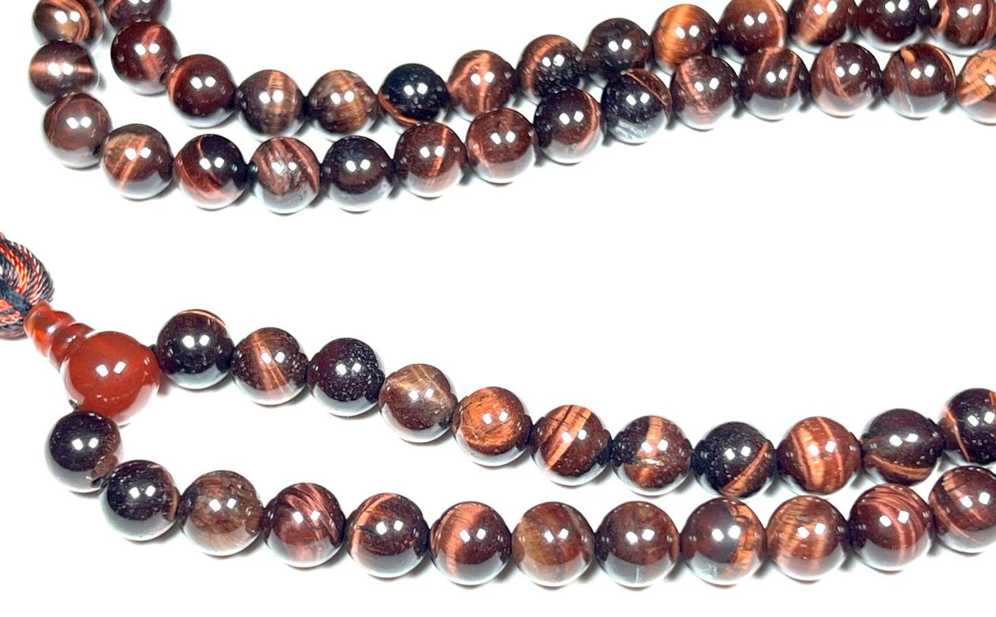 Handmade Tiger's Eye Mala Beads Necklace – 8mm 108 Beads – Multicolor Options – Solar Plexus Chakra & Zodiac Birthstones – Meditation Jewelry