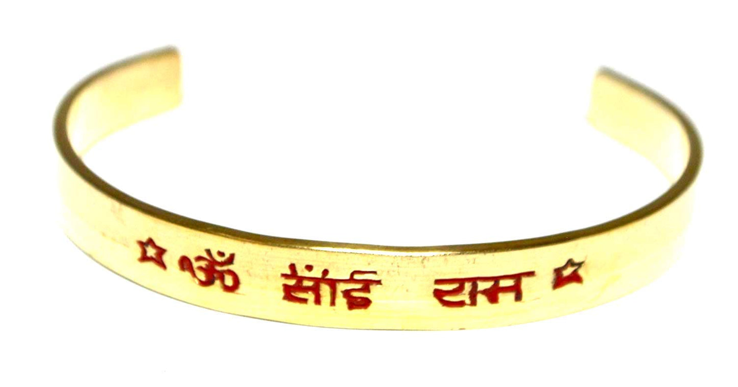 Brass healing cuff bracelet | For Metabolic function reduces inflammation arthritis, headaches, improve digestions, alignment, Amplifies energy, excellent conductor (Style-4 Om Sai Ram Sairam Saibaba)
