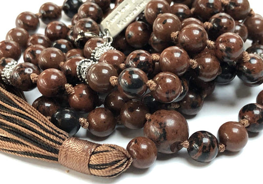 Hand-Knotted Mahogany Obsidian Mala (8mm, 108 Beads) - Ignite Creativity & Inner Strength - Crown & Root Chakra Alignment, Scorpio Birthstone