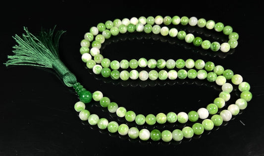 Awaken Your Kundalini Crystal Mala Beads Necklace Reiki healing stones Energized Handmade 108 Buddhist Prayer Beads - w/Velvet Pouch (Green Jade Mix Dyed, 8 mm)