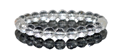 Diamond Cut Crystal Quartz Stretch Bracelet – 6mm & 8mm – April Birthstone for Aries and Taurus Zodiac Sun Sign – Crown Chakra Energy Bracelet