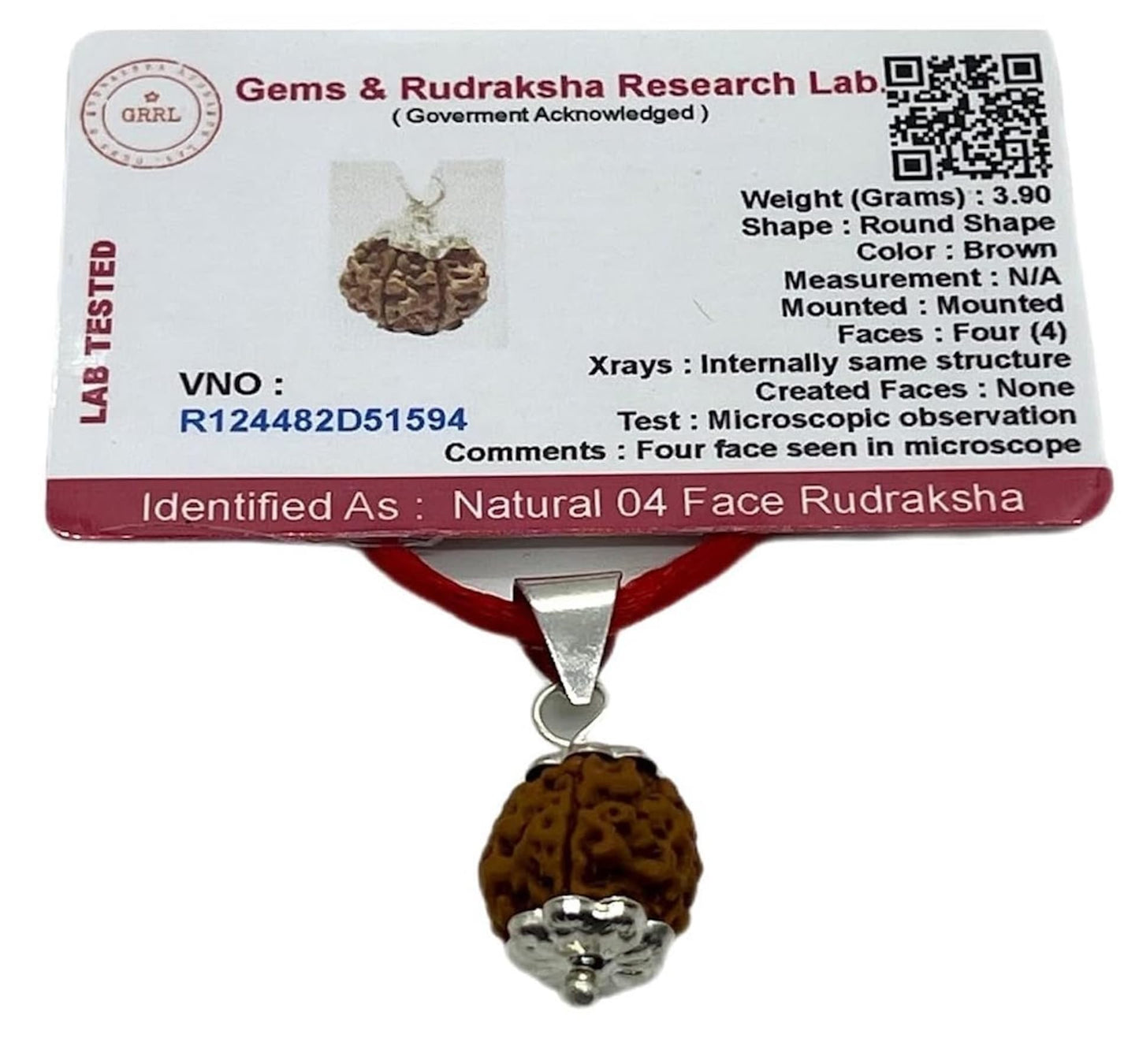 Embrace Stability & Grounding: Handmade Certified 4 Mukhi Rudraksha Pendant Necklace - Root Chakra Harmony