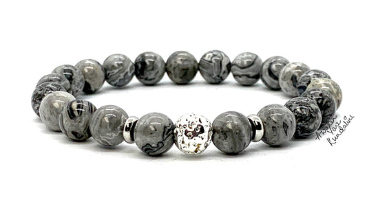 Scenic Jasper & Lava Rock Stretch Bracelet – Adjustable Size 5.5-9.5 Inches – Birthstone for Virgo & Libra - Root & Sacral Chakra