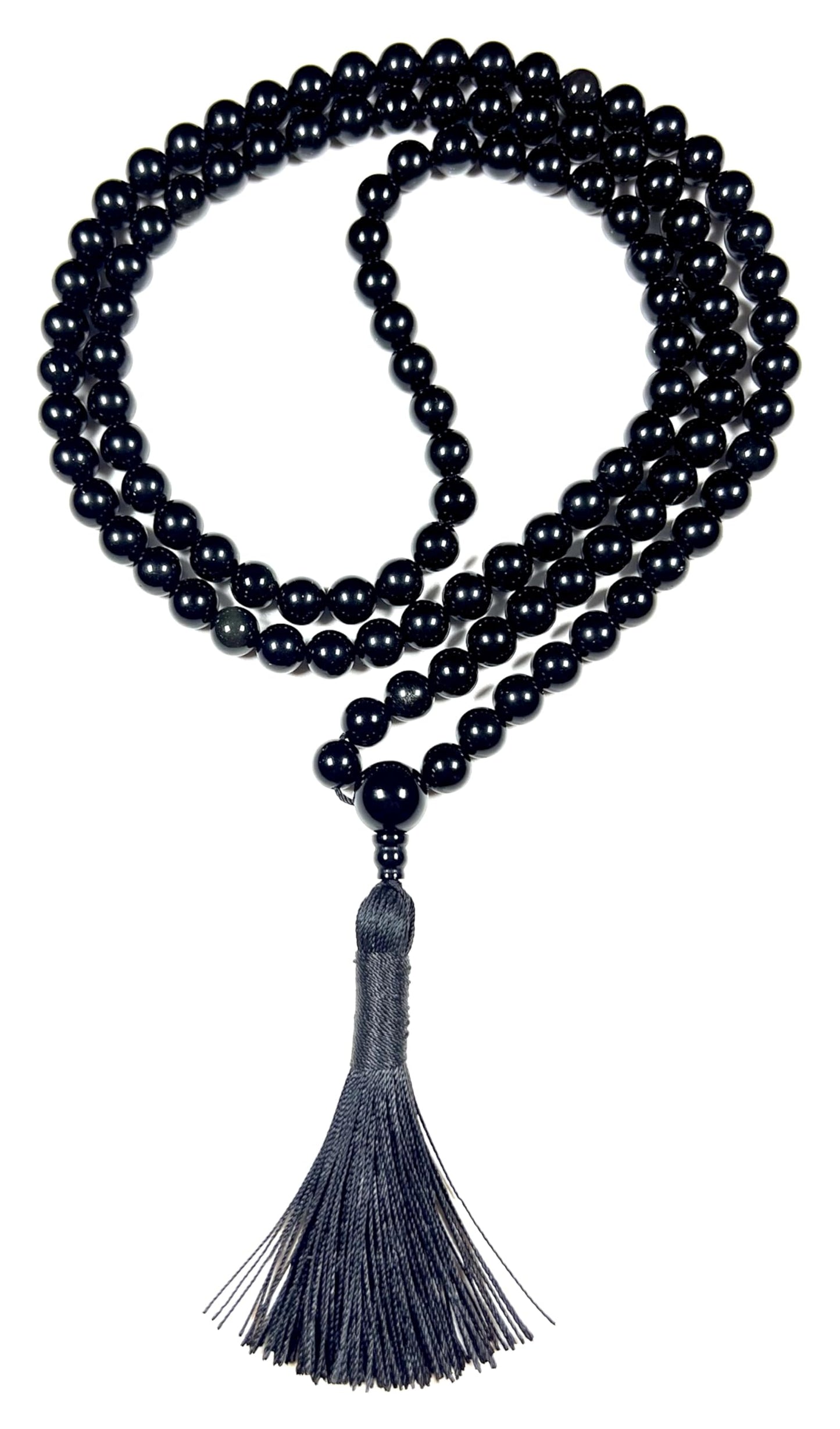 Handmade Black Obsidian Mala Beads Necklace – 8mm, 108 Beads – Root Chakra, Scorpio & Sagittarius Birthstone