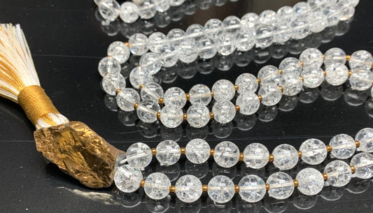 Nirvana Crystal Quartz Mala Beads Necklace – 8mm 108 Beads – Crown Chakra & All Zodiac Birthstones – Meditation Jewelry