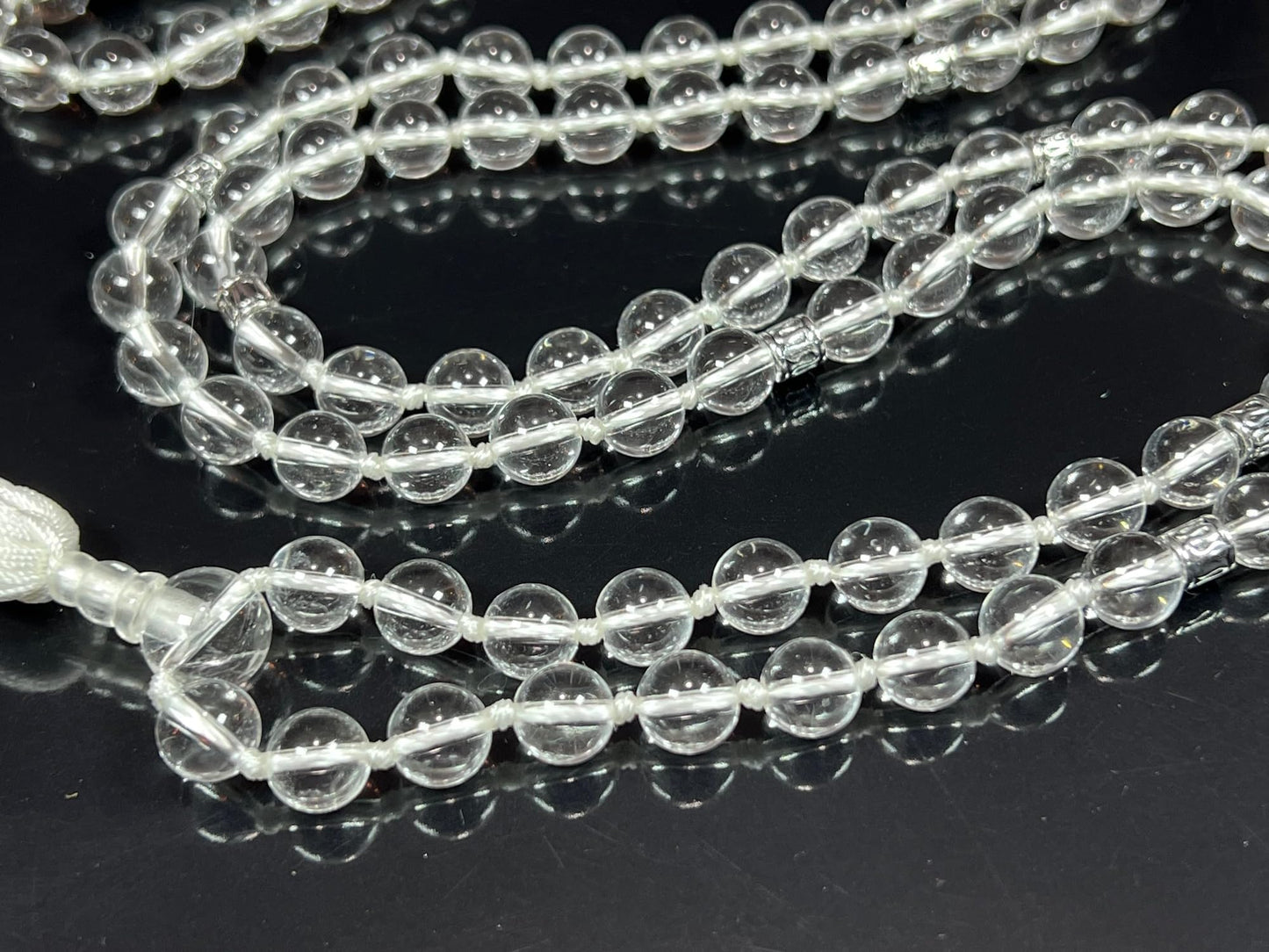 Illuminate Your Path: Hand-Knotted 8mm Clear Crystal Quartz Mala Beads Necklace - Leo Birthstone Sun Sign - Crown Chakra