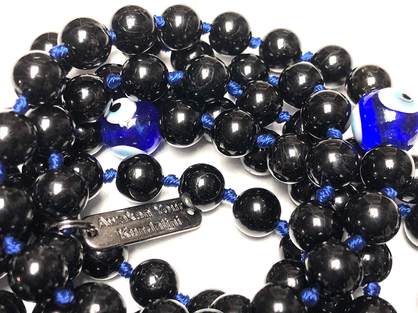 VESTA Black Tourmaline & Evil Eye Mala Necklace | 108 Handcrafted Beads for Protection, Grounding & Intuition | Root & Third Eye Chakra | Capricorn & Aquarius Birthstone | Handmade in USA