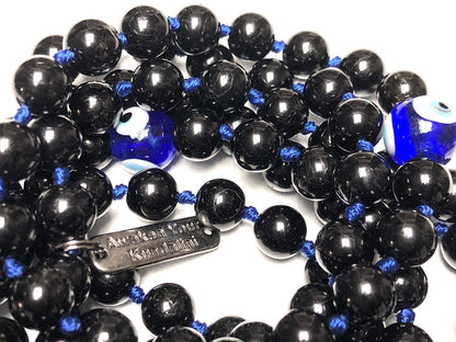 VESTA Black Tourmaline & Evil Eye Mala Necklace | 108 Handcrafted Beads for Protection, Grounding & Intuition | Root & Third Eye Chakra | Capricorn & Aquarius Birthstone | Handmade in USA