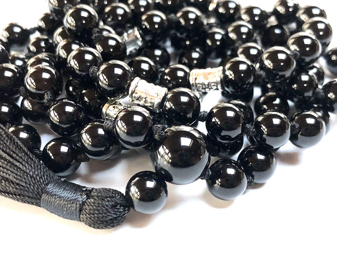 Certified Energized Mala Beads Necklace with COA - Chakra Mala - Japa Mala - 8mm 108 Buddhist Prayer Beads - Meditation Mala - Tassel Necklace – Zodiac/Sun Sign stones (Black Onyx)