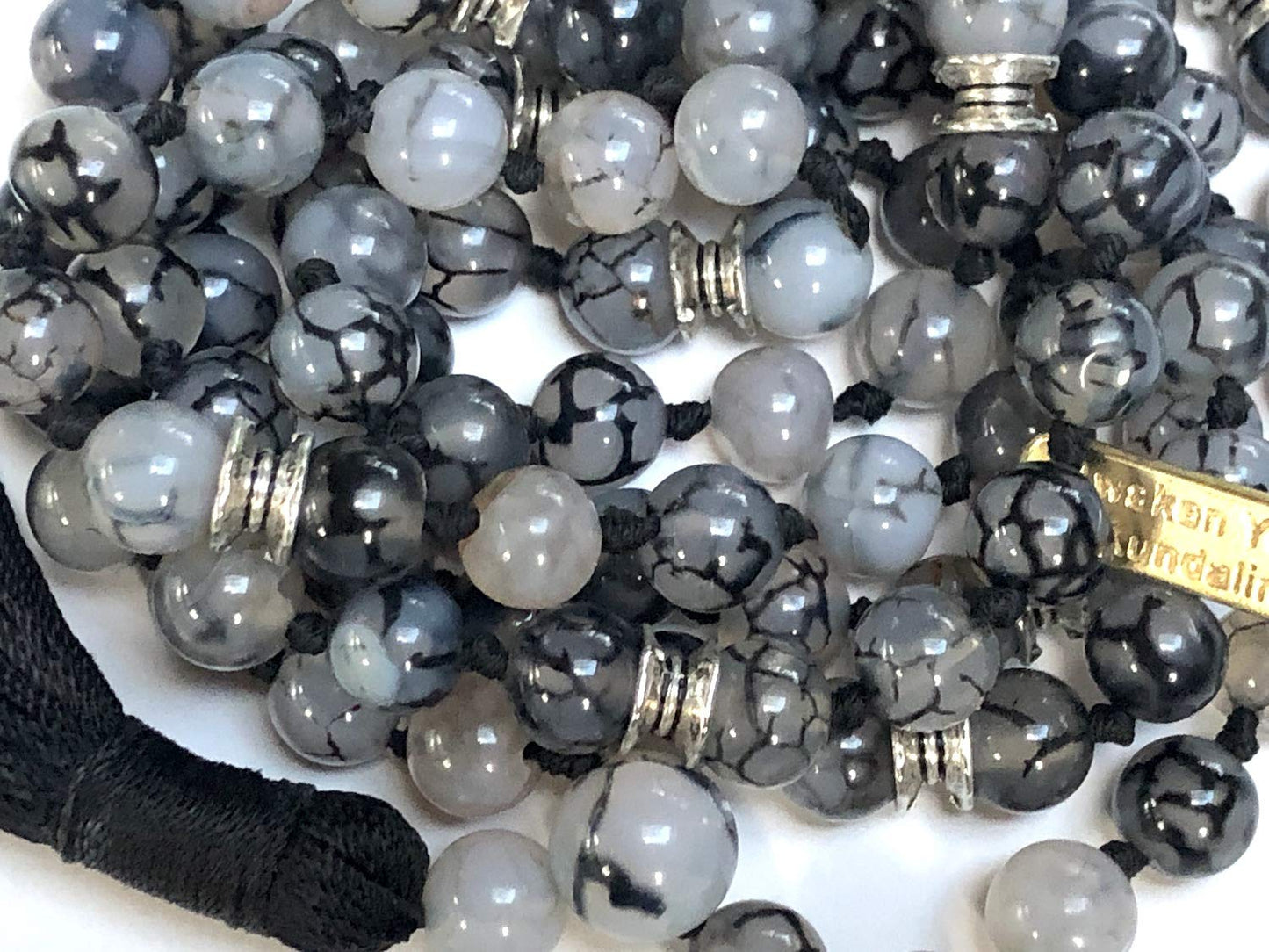 Certified Energized Mala Beads Necklace with COA - Chakra Mala - Japa Mala - 8mm 108 Buddhist Prayer Beads - Meditation Mala - Tassel Necklace – Zodiac/Sun Sign stones (Dragon Vein Agate)