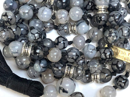 Certified Energized Mala Beads Necklace with COA - Chakra Mala - Japa Mala - 8mm 108 Buddhist Prayer Beads - Meditation Mala - Tassel Necklace – Zodiac/Sun Sign stones (Dragon Vein Agate)