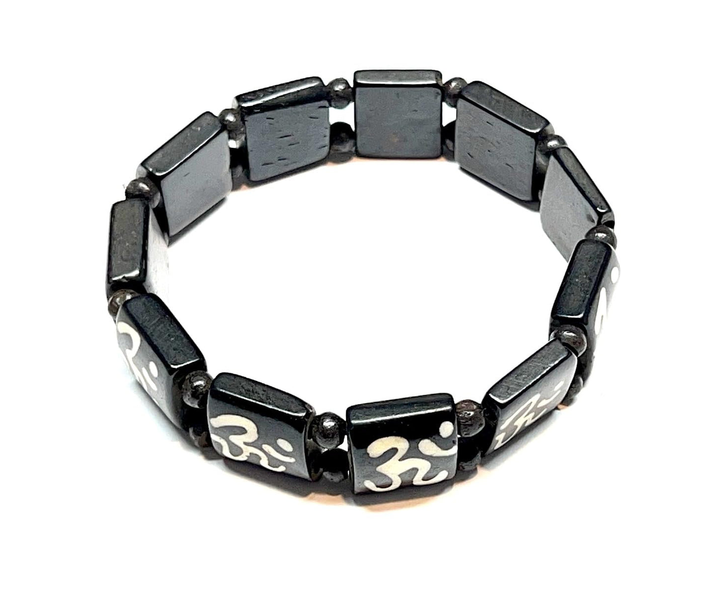 Tibetan Yak Bone Om Healing Bracelet - Chakra Alignment & Balancing (Style-6 Wrist size 6.5"-7"; Bead size 14 mm)