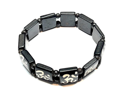 Tibetan Yak Bone Om Healing Bracelet - Chakra Alignment & Balancing (Style-6 Wrist size 6.5"-7"; Bead size 14 mm)