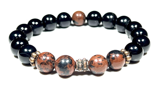 Mahogany and Black Obsidian Stretch Bracelet - 10mm Beads - October November December Birthstones for Scorpio Sagittarius - Root Chakra Grounding Beads