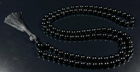 Handmade Black Obsidian Mala Beads Necklace – 8mm, 108 Beads – Root Chakra, Scorpio & Sagittarius Birthstone