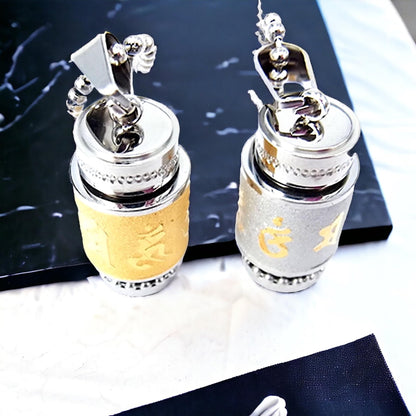 Om Mani Padme Hum Pendant | Buddhist Symbol | Stainless Steel | Pair in Golden & Silver Finish | 33.5x13mm: Hole 9x5mm