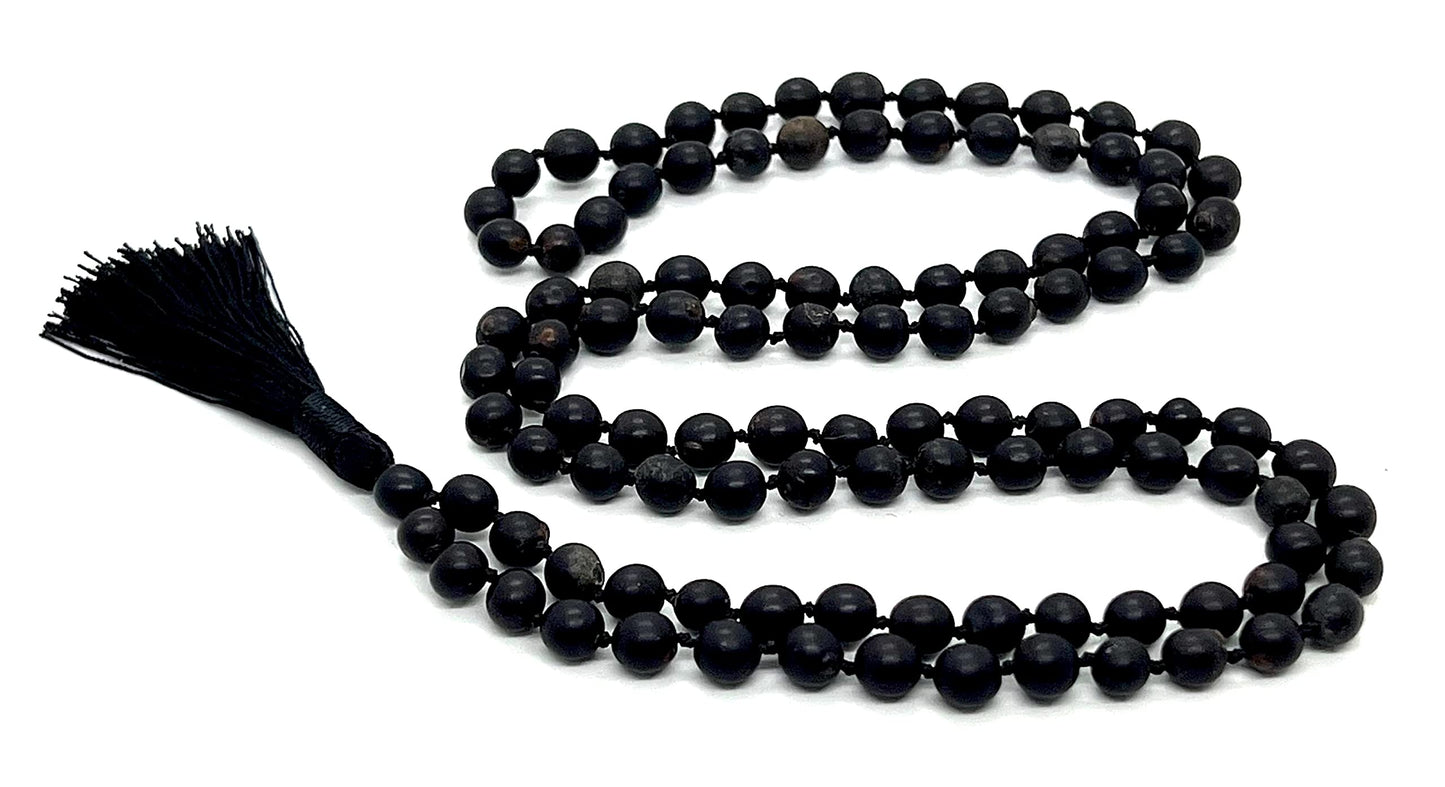 Hand Knotted Black Vijayanti Vaijayanti Mala Necklace with 6-7mm Beads - Virgo Sun Sign, Root Chakra Alignment - Protection, Victory Mala
