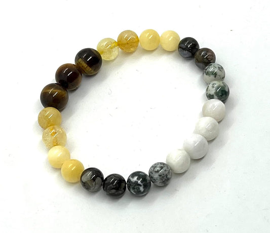 Unleash Your Gemini Spirit: Gemini Constellation Birthstone Bracelet (8mm) - Multi-Chakra Alignment, Black Opal, Moonstone, Citrine, Calcite, Green Tree Agate, Tiger's Eye