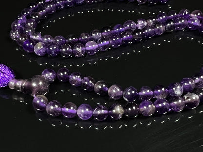 Handmade Amethyst Mala Beads Necklace - 6mm 108 Beads - Pisces Birthstone - Crown Chakra