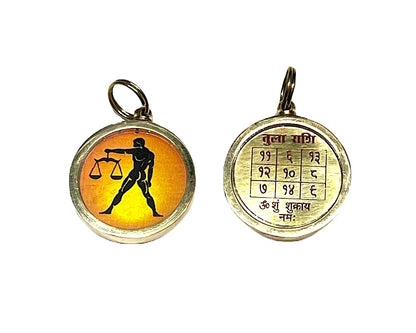 Zodiac Constellation Pendant Necklace - Sun Sign Amulet - Rashi Yantra Pendant - 1 Inch Brass Pendant with Zodiac Yantra