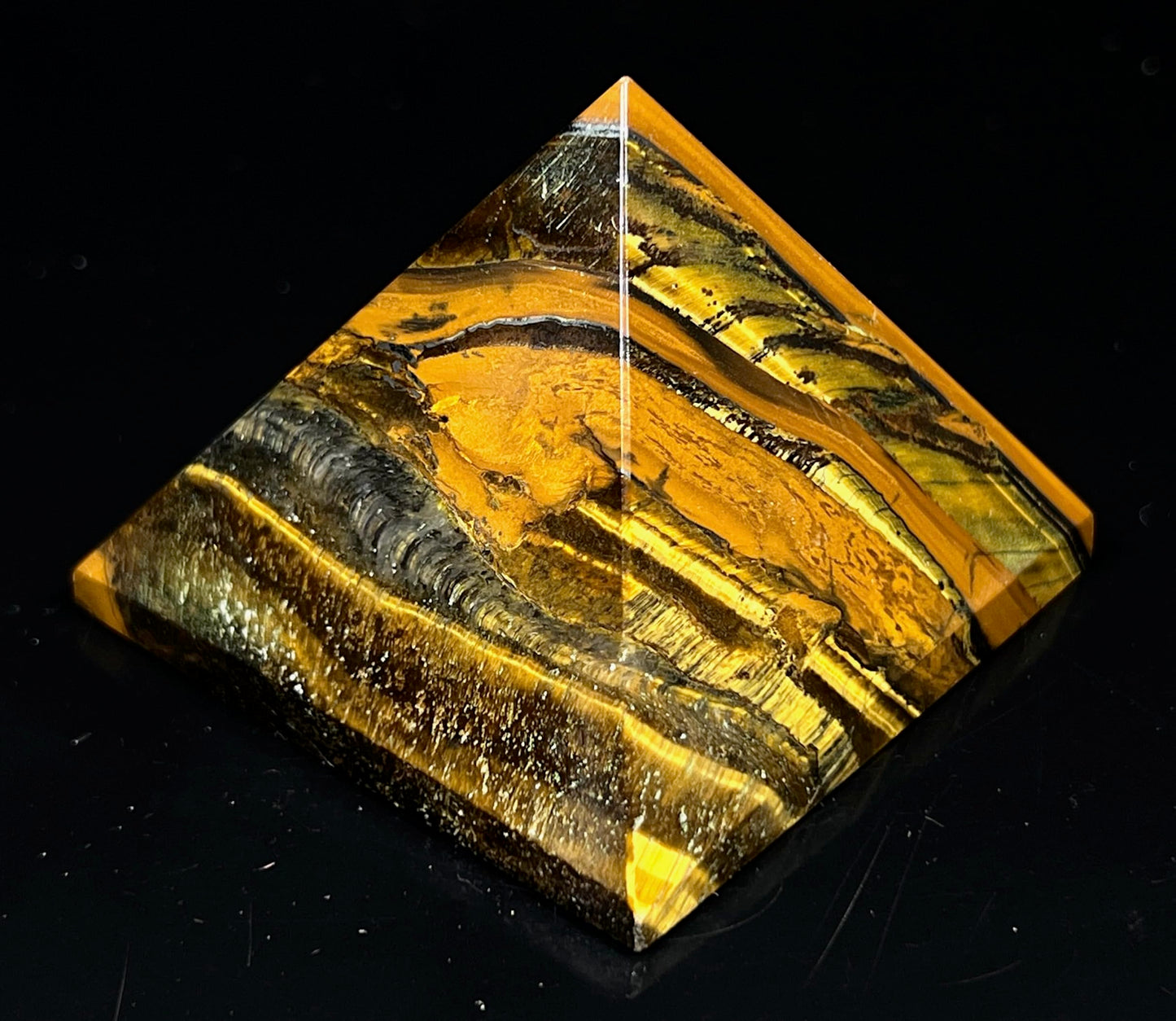 Tiger’s Eye Crystal Pyramid | 2-Inch Power Stone | TATTVA & SOLAR PLEXUS Collection