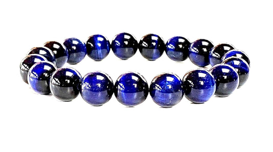 Channel Inner Strength & Protection: Blue Tiger's Eye Stretch Bracelet (10mm Beads) - Capricorn Birthstone & Throat Chakra Balance