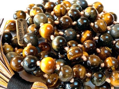 Embrace the Power of Nature with Triple Tiger's Eye Mala Beads Necklace - Gemini & Capricorn Birthstone, Root & Solar Plexus Chakra