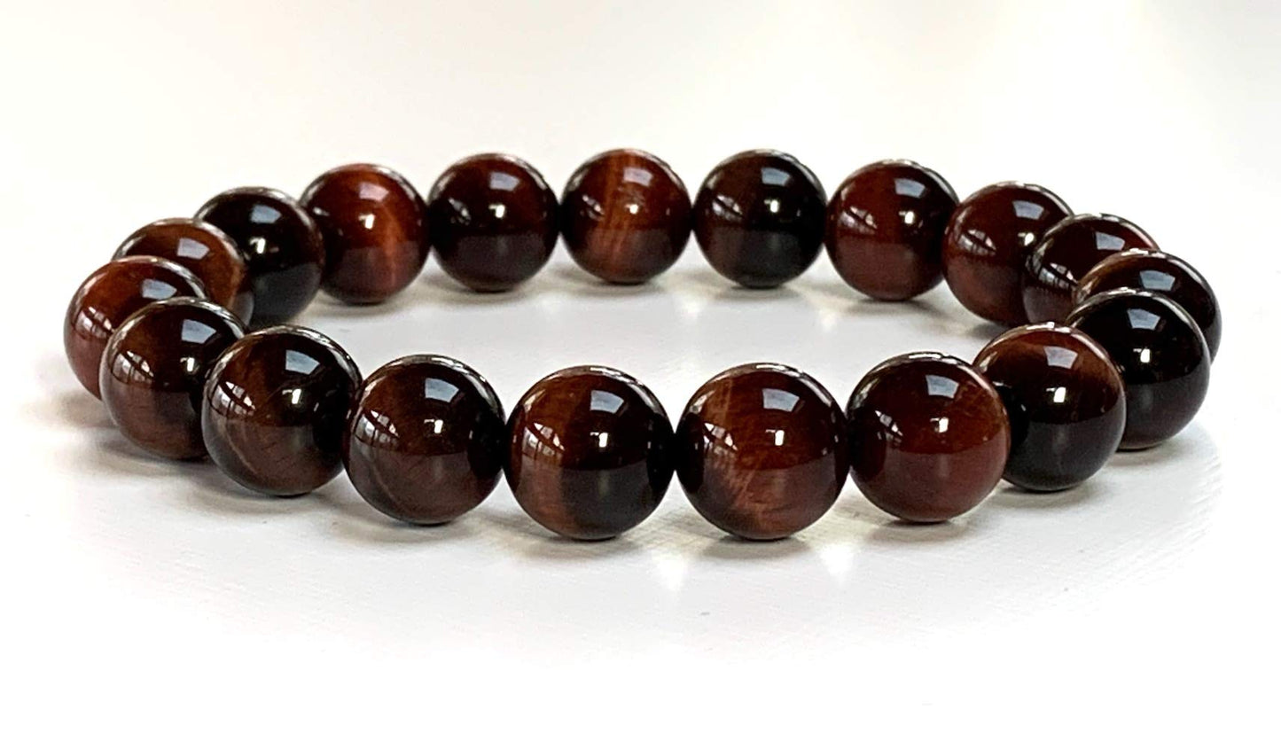 AWAKEN YOUR KUNDALINI Red Tiger's Eye Stretch Bracelet, 10mm Beads, Gemini Birthstone, Root Chakra