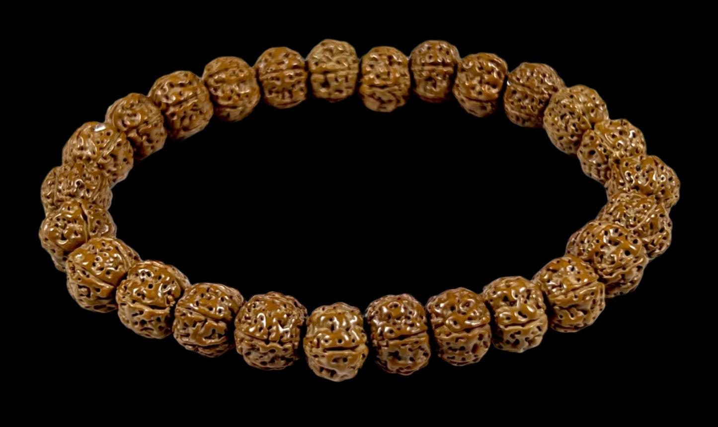5 Mukhi Chikna Pathri Rudraksha Bracelet - AAA Grade 8mm Rudraksh Beads - Root Chakra Balance & Universal Sun Sign - Cultivate Spiritual Growth - Handmade