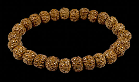 5 Mukhi Chikna Pathri Rudraksha Bracelet - AAA Grade 8mm Rudraksh Beads - Root Chakra Balance & Universal Sun Sign - Cultivate Spiritual Growth - Handmade