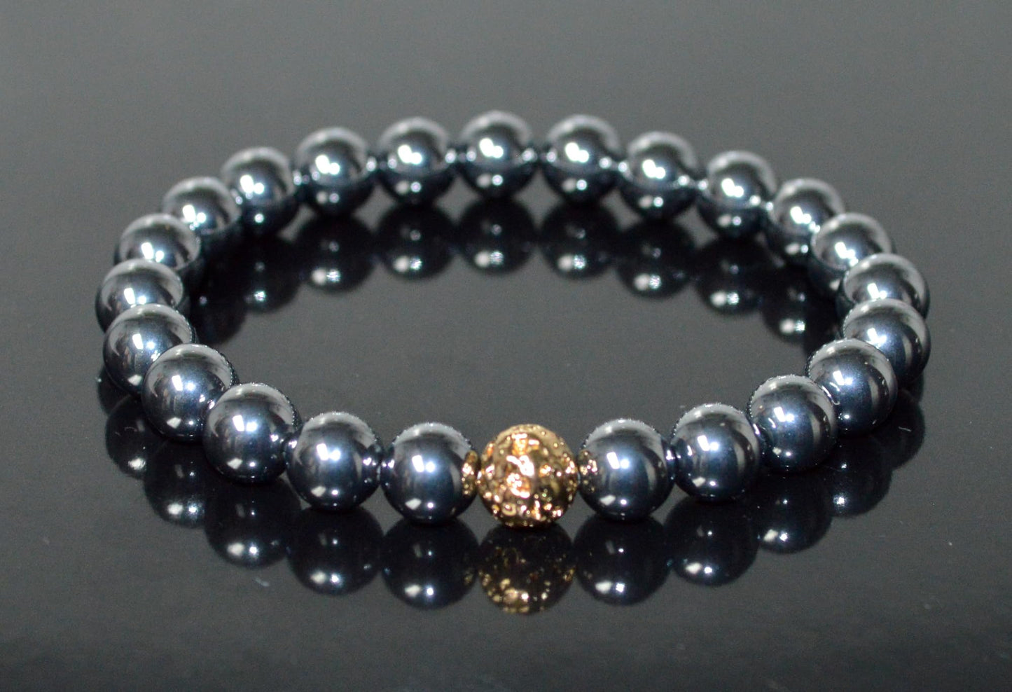 Terahertz and Lava Beads Stretch Bracelet – Capricorn & Aquarius Birthstone Bracelet, Root Chakra - Vitality, Libido, Protection