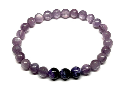 AAAAA Grade 8mm Lepidolite and Charoite Stretch Bracelet – Birthstone for October (Libra) & November (Scorpio) – Third Eye & Crown Chakra Jewelry