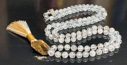 Nirvana Crystal Quartz Mala Beads Necklace – 8mm 108 Beads – Crown Chakra & All Zodiac Birthstones – Meditation Jewelry