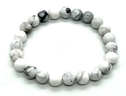 AWAKEN YOUR KUNDALINI White Howlite Stretch Bracelet, Birthstone for June, Gemini & Cancer Sun Sign, Crown Chakra