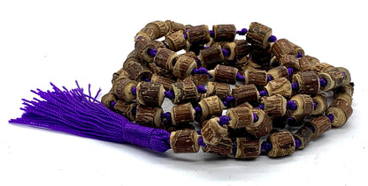 Tulsi mala beads necklace - Energized hand knotted Holy Basil 108 beads w/Velvet Pouch - PURE RAW CUT ROUGH Prayer beads - chanting mantra Meditation - Red Blue Green Orange String (PURPLE)