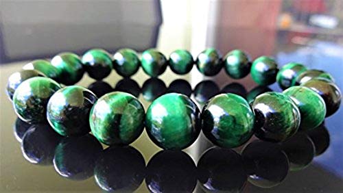 Green Tiger's Eye Stretch Bracelet (10mm Beads) - Taurus & Virgo Birthstone Bracelet - Fits Wrists 7.5 inches