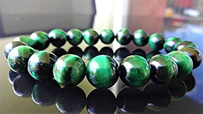 Green Tiger's Eye Stretch Bracelet (10mm Beads) - Taurus & Virgo Birthstone Bracelet - Fits Wrists 7.5 inches