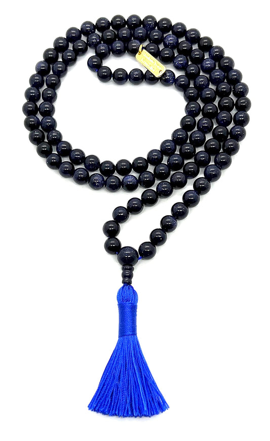 Blue Goldstone Midnight Gemstone Mala Necklace | TARA Collection by AYK