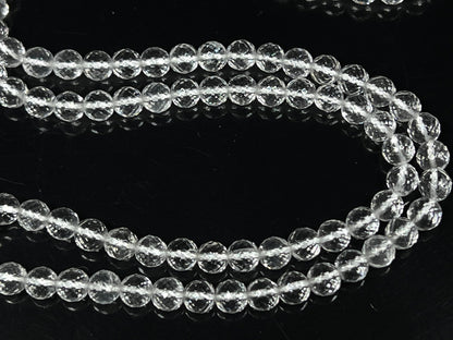 Diamond Cut Crystal Quartz Mala Beads Necklace – 108 Beads – Alloy Guru Bead with "Om Mani Padme Hum" Mantra Inscription – 6mm & 8mm – April Birthstone & Crown Chakra Energy Beads