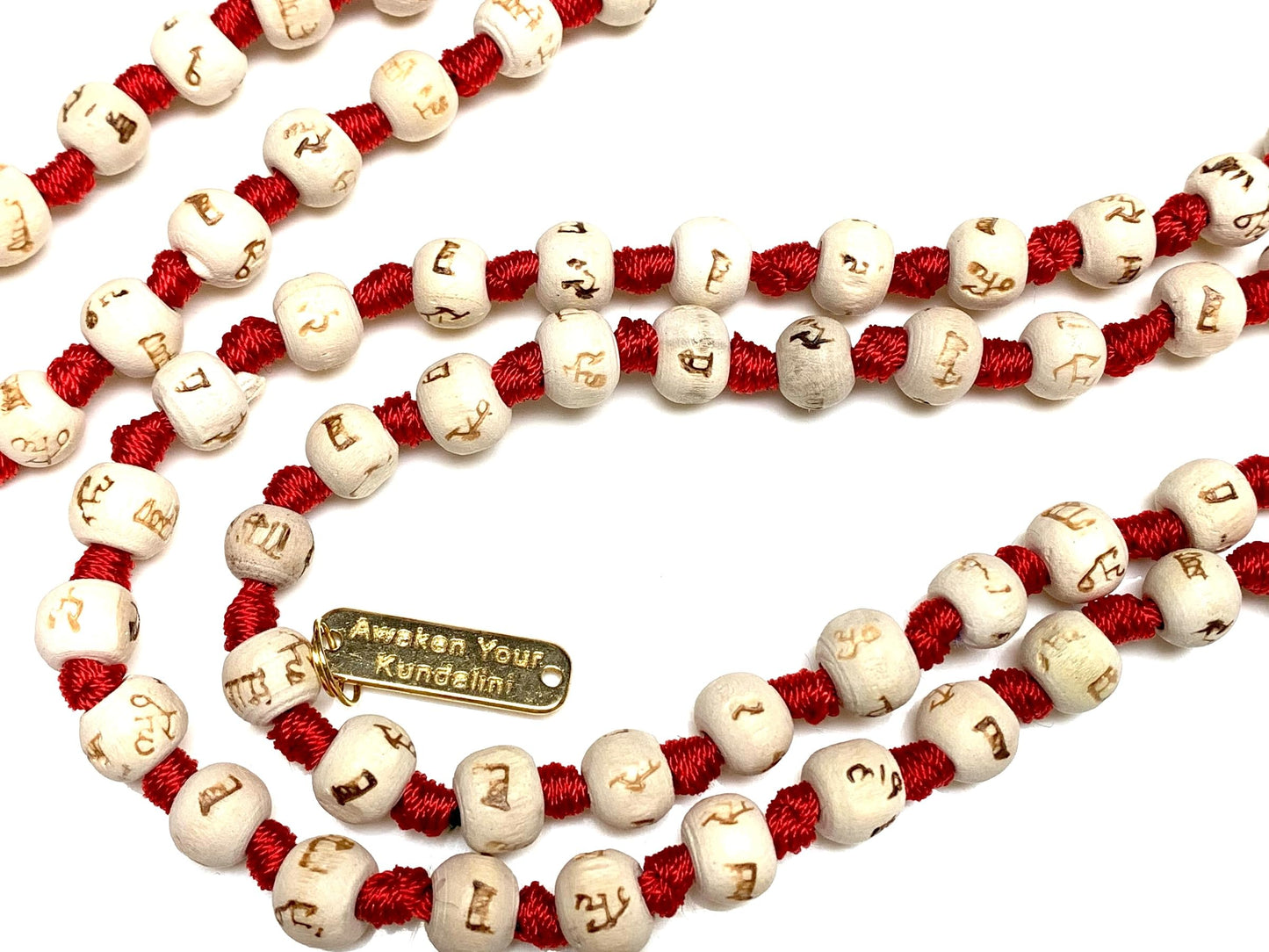 Tulsi Mala Beads Necklace w/ 5 Mukhi Rudraksha – 8mm Beads with "Ram" Inscription – Root Chakra & Aries Birthstone – Meditation Jewelry