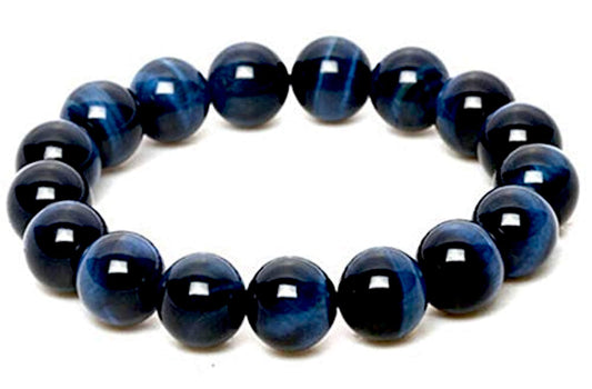 Blue Tiger's Eye Stretch Bracelet (10mm Beads) - Capricorn Birthstone & Throat Chakra Balance